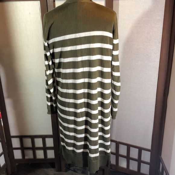 Talbots Women's Small Cardigan Olive/ White Stripe L/S Open Knit Linen NWOT - Picture 6 of 13